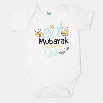 Infant Unisex Cotton Romper Eid Mubarak - White