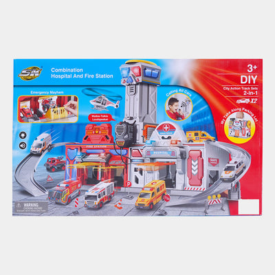 Police and Fire Station Garage Toys with Tracks