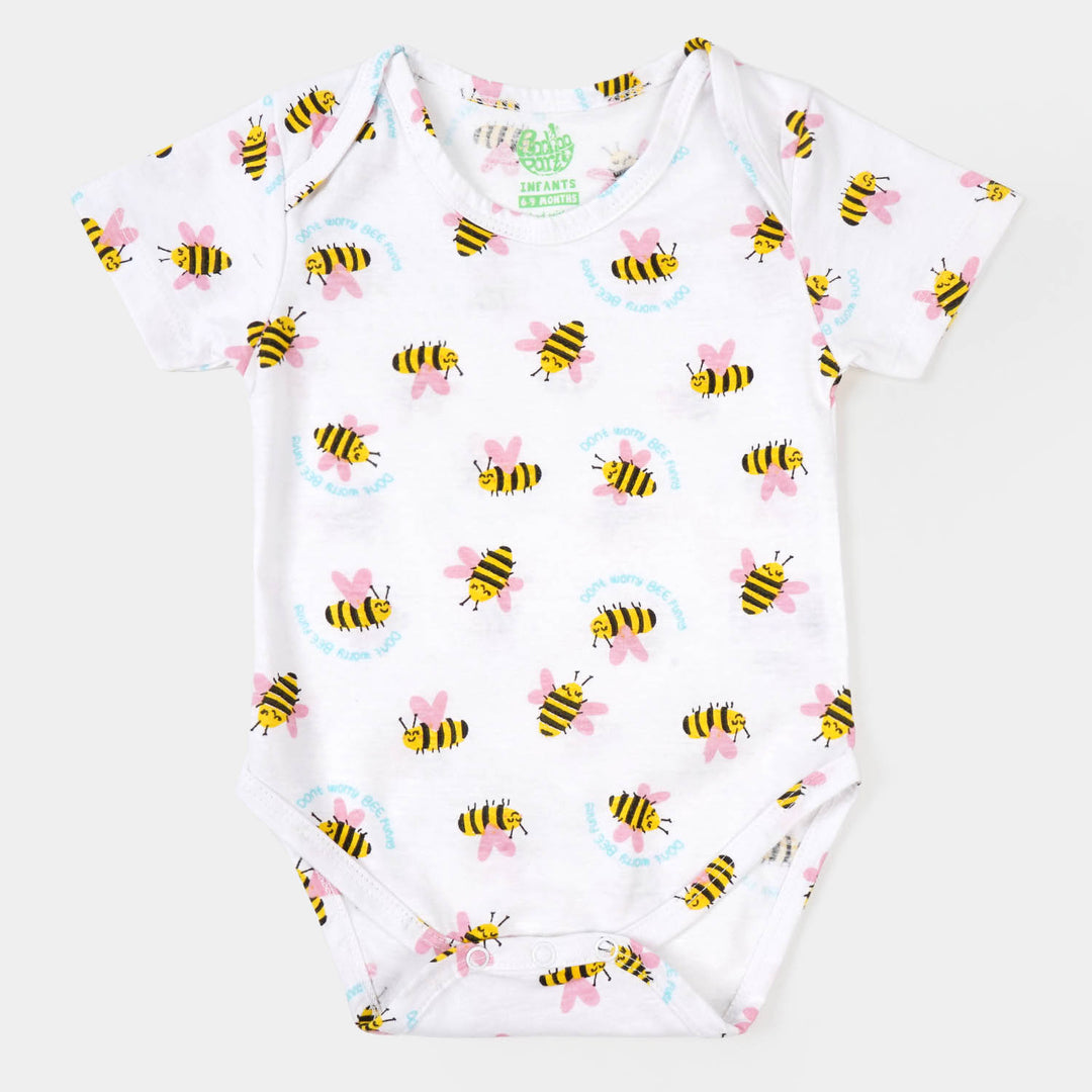 Infant Unisex Cotton Romper Bee Happy - White