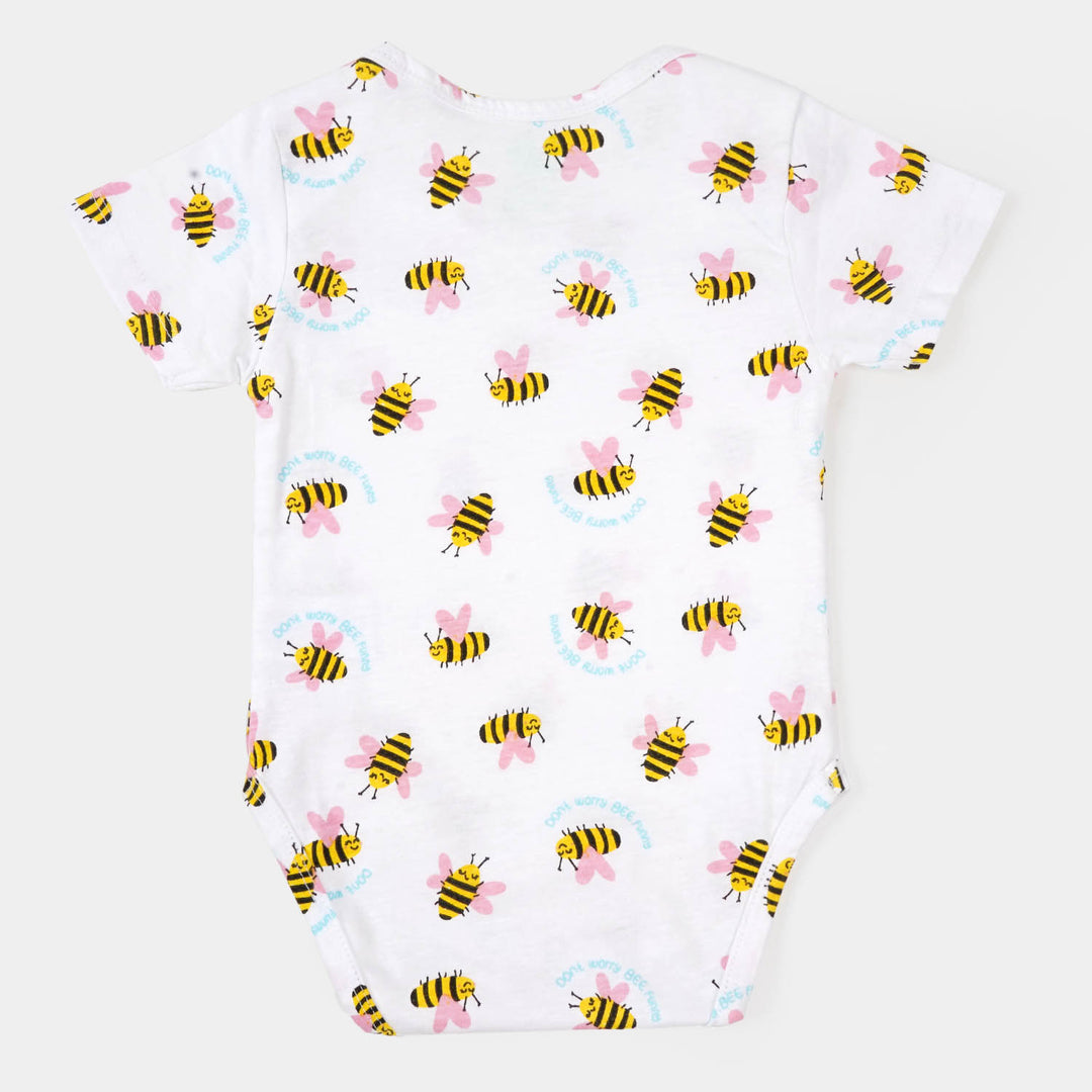 Infant Unisex Cotton Romper Bee Happy - White