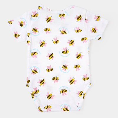 Infant Unisex Cotton Romper Bee Happy - White
