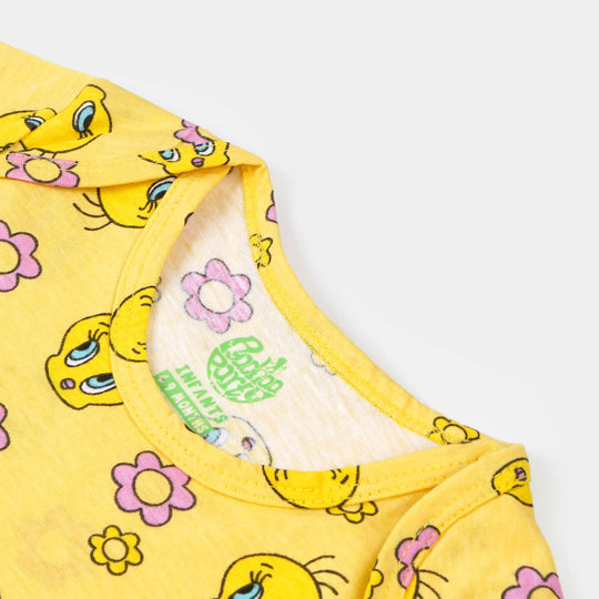 Infant Girls Cotton Romper Character- Yellow