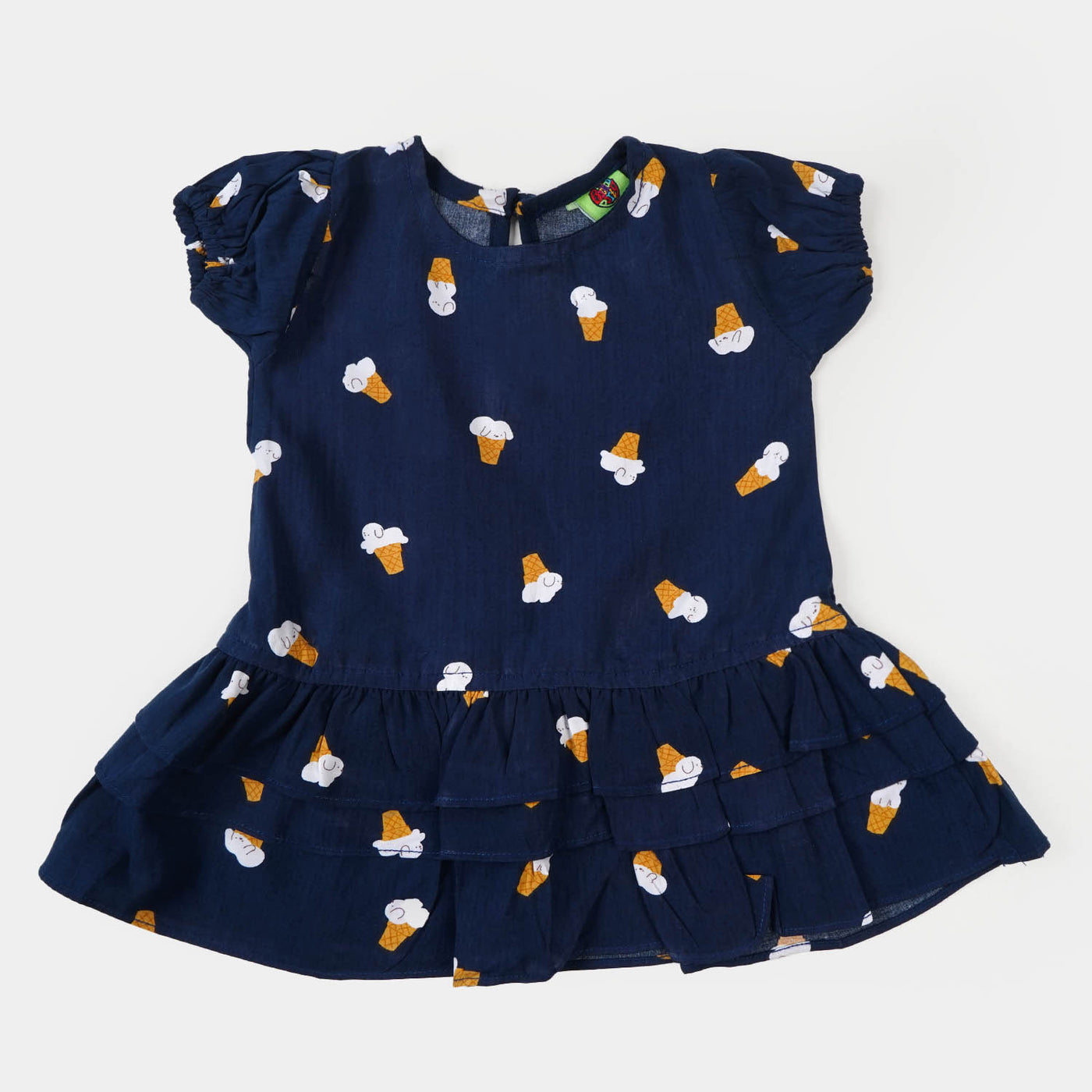 Infant Girls Linen Casual Frock Ice Cream - Navy Blue