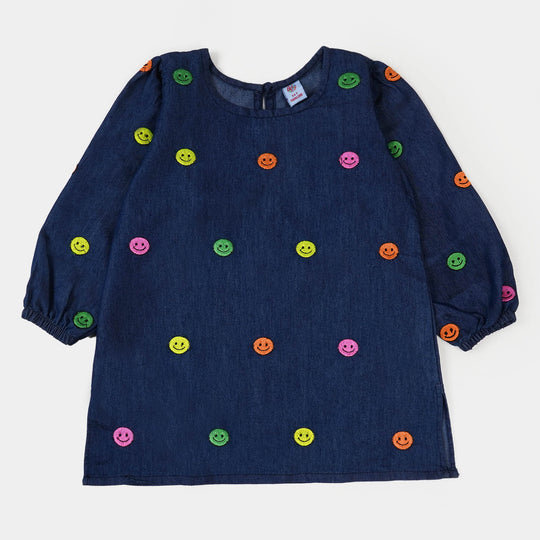 Girls Denim Top Multi Emoji - DARK BLUE