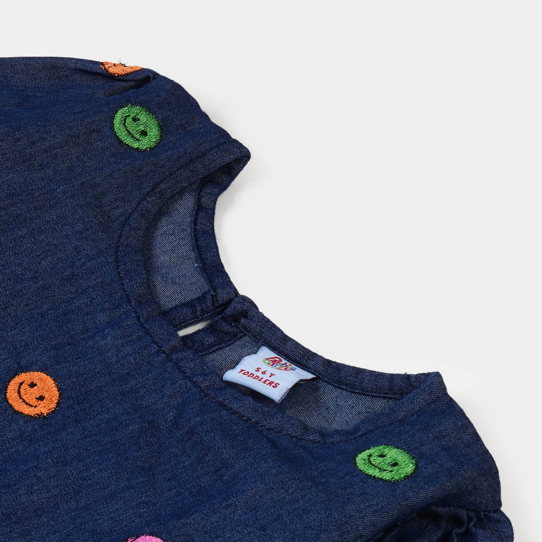 Girls Denim Top Multi Emoji - DARK BLUE