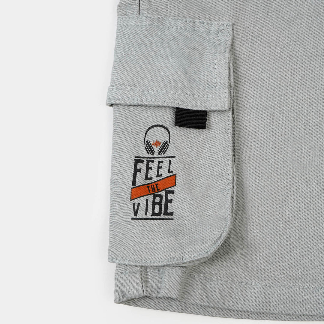Boys Cotton Short Feel The Vibe - GREY