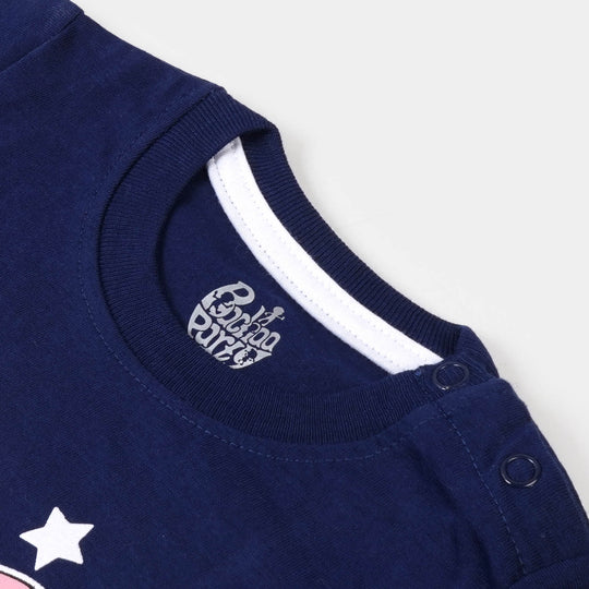 Infant Girls Cotton Night Suit Cloud - Navy Blue