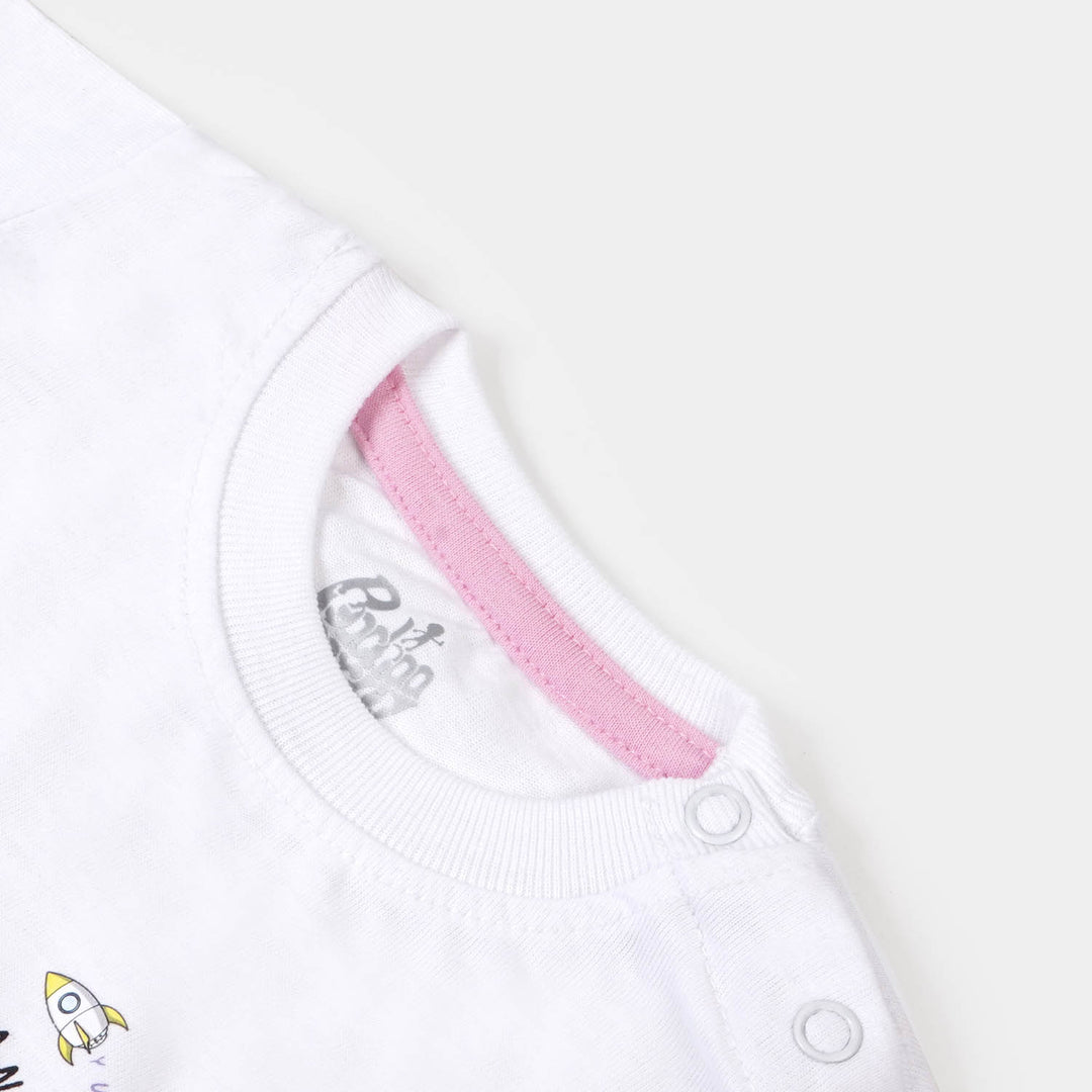 Infant Girls Cotton Night Suit Doughnut - White