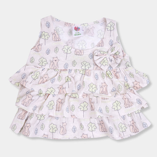 Infant Girls Frock Polka Dot & Flowers AOP - Anti White