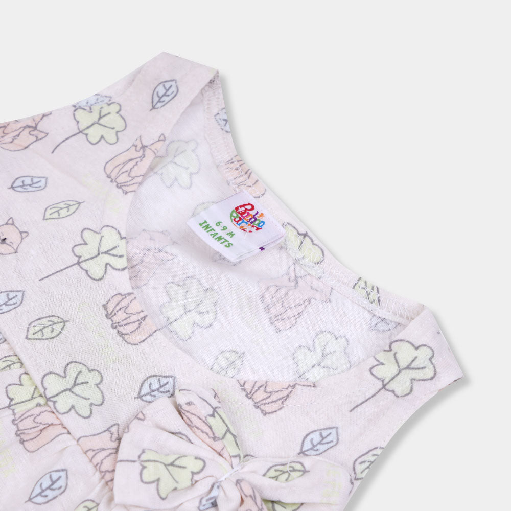 Infant Girls Frock Polka Dot & Flowers AOP - Anti White