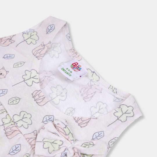 Infant Girls Frock Polka Dot & Flowers AOP - Anti White