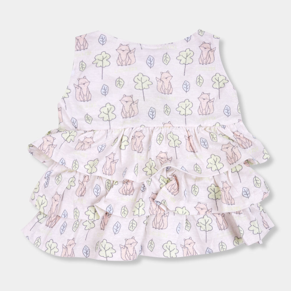 Infant Girls Frock Polka Dot & Flowers AOP - Anti White