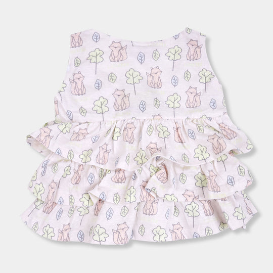 Infant Girls Frock Polka Dot & Flowers AOP - Anti White