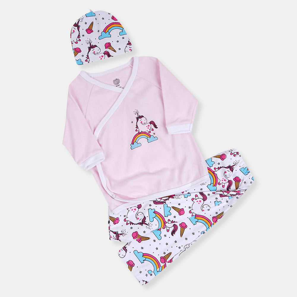 Girls Romper 3pcs Set - Pink White For Price in Pakistan | Bachaa Party