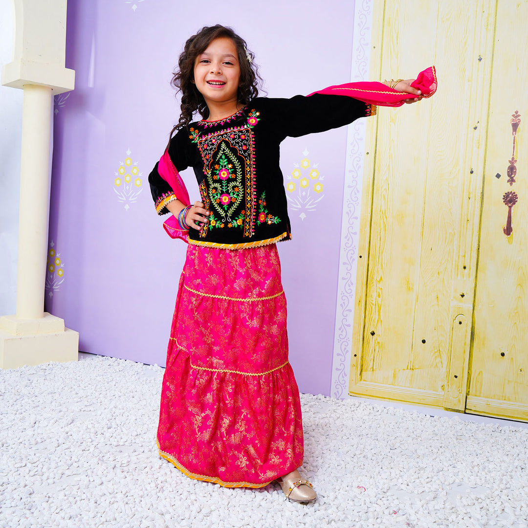 Girls 3Pcs Fancy Suit - BLACK