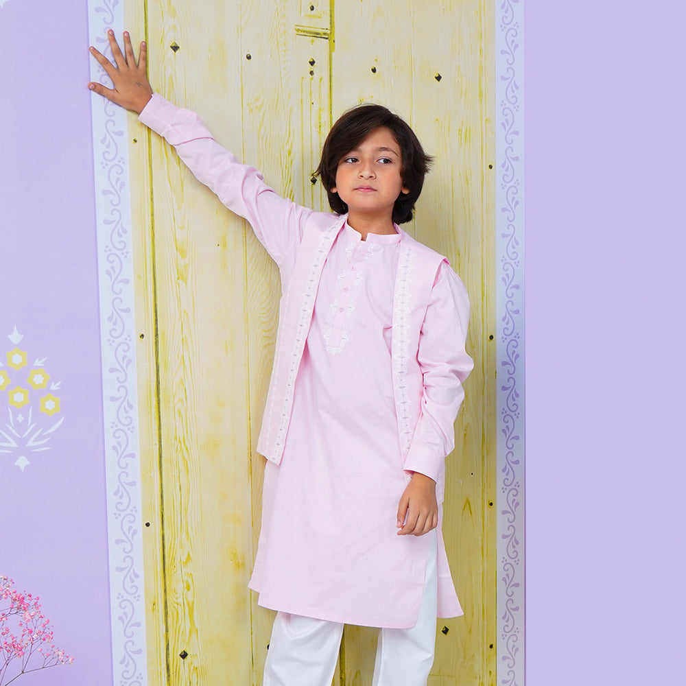 Boys Embroidered 3Pcs Suit - Light Pink