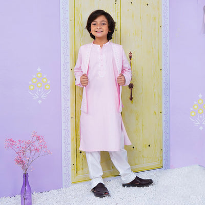 Boys Embroidered 3Pcs Suit - Light Pink