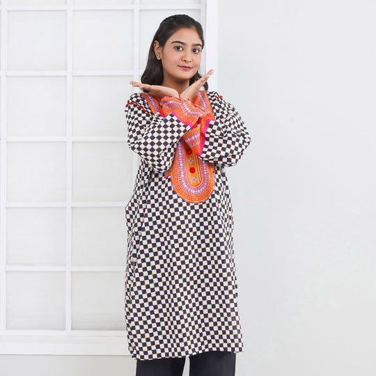 Teens Girls Cotton Digital Print Kurti Checked - Multi