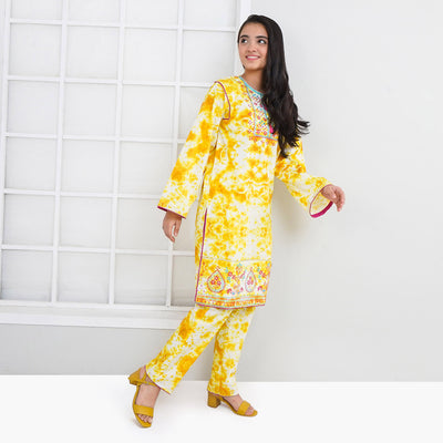 Teens Girls Cotton Printed And EMB 2Pcs Suit Turmeric - Yellow