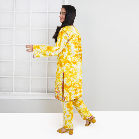 Teens Girls Cotton Printed And EMB 2Pcs Suit Turmeric - Yellow