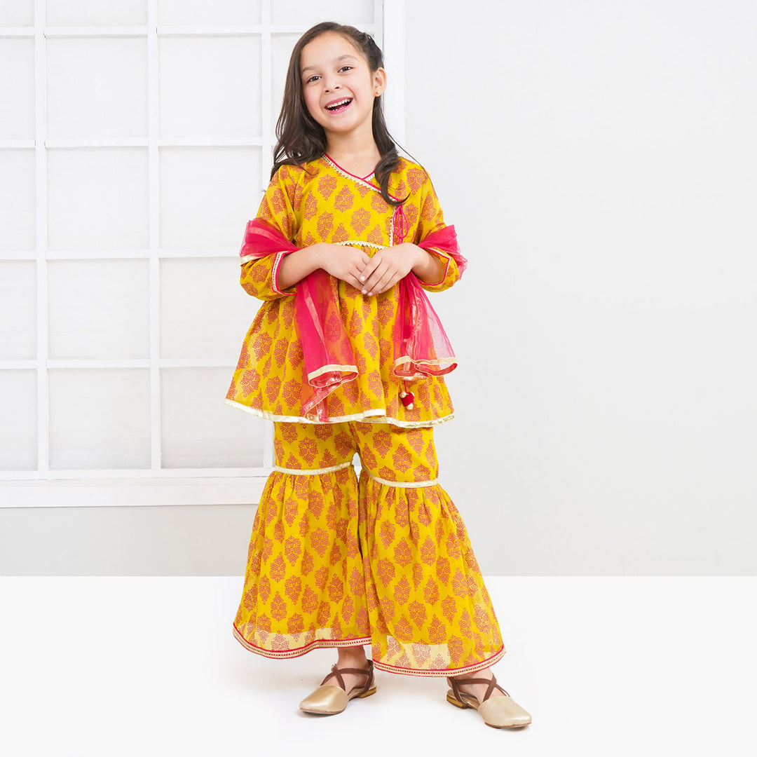 Girls Chiffon Bahar-e-Gul 3Pcs Suit - Mustard