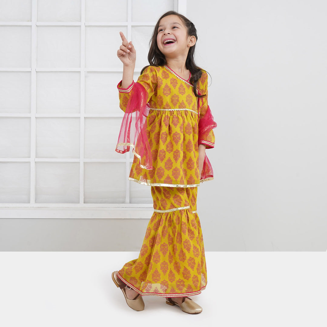 Girls Chiffon Bahar-e-Gul 3Pcs Suit - Mustard