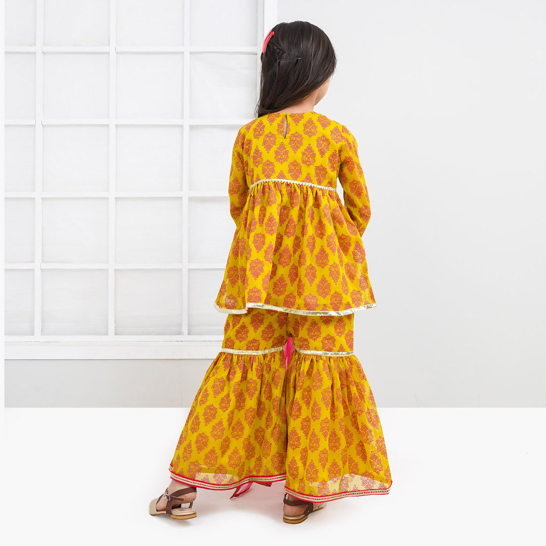 Girls Chiffon Bahar-e-Gul 3Pcs Suit - Mustard