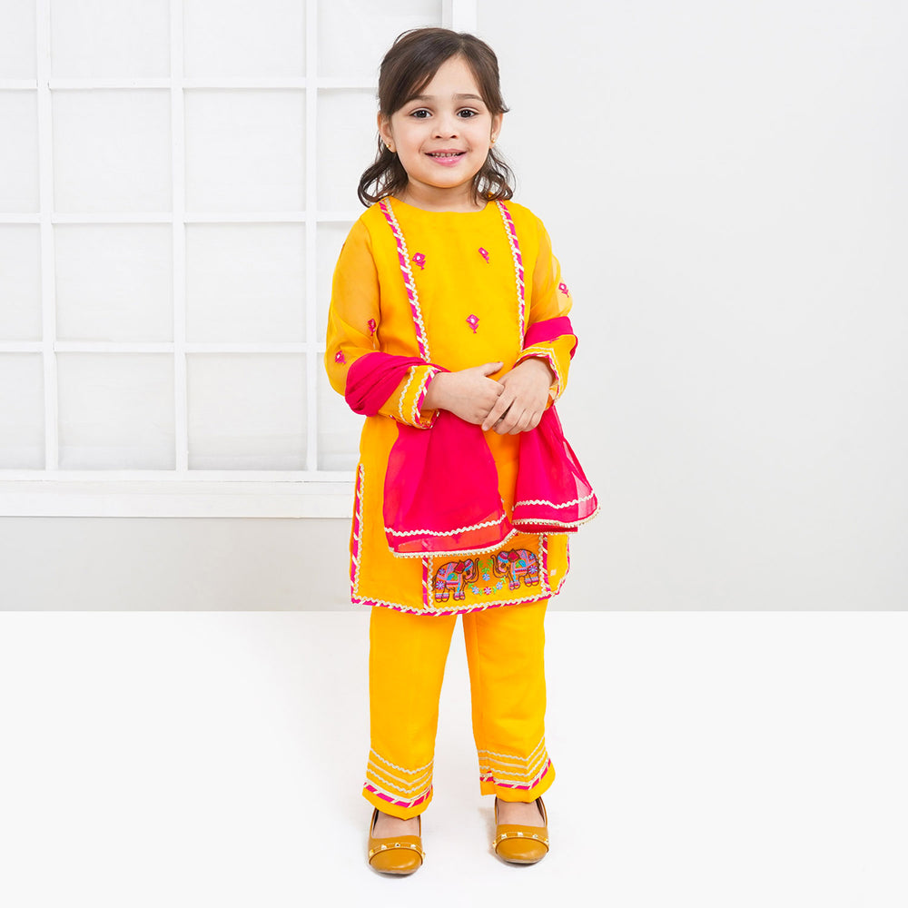 Girls Fancy 3PCs Billing - Yellow