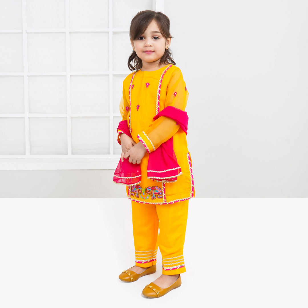 Girls Fancy 3PCs Billing - Yellow