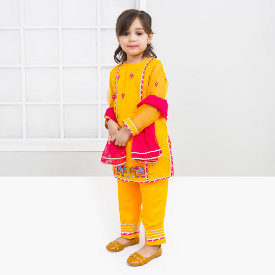 Girls Fancy 3PCs Billing - Yellow