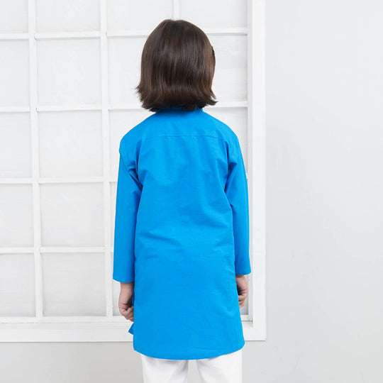 Boys Jacquard Basic Kurta - Blue