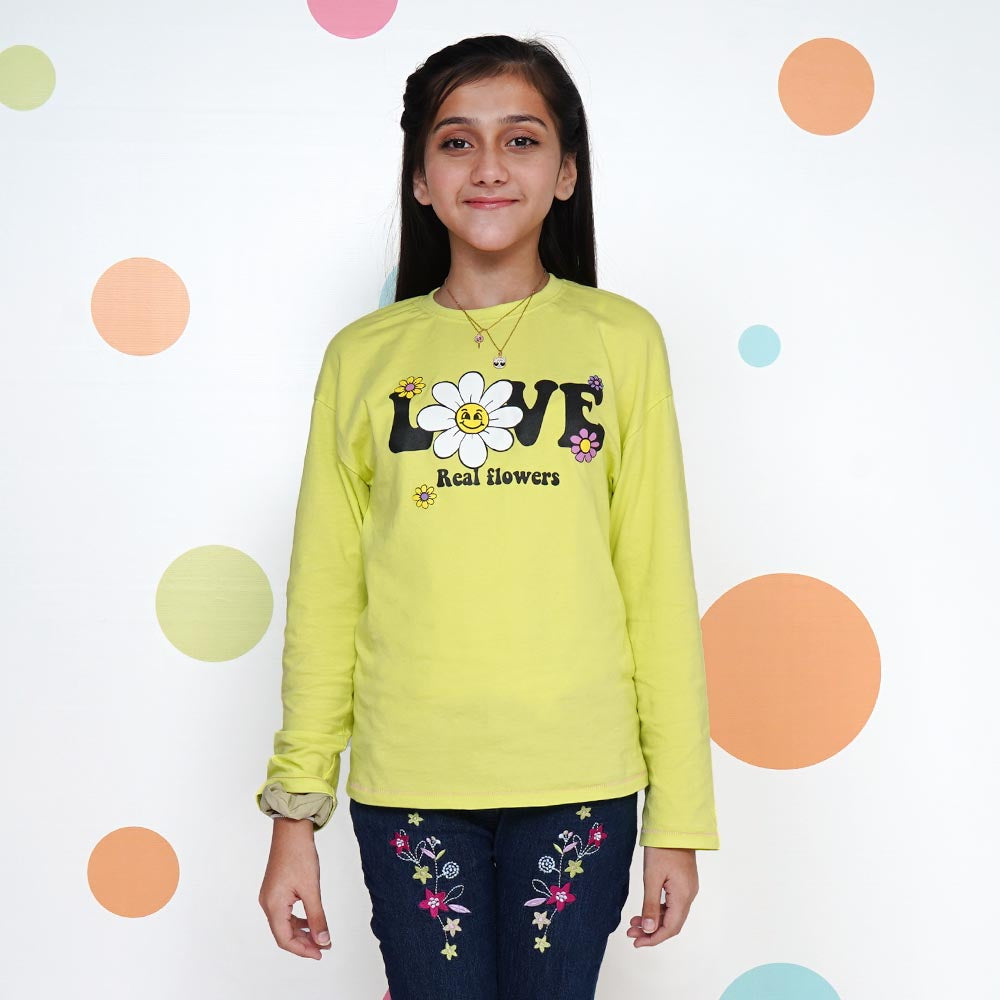 Girls T-Shirt Flower Love - Sunny Lime