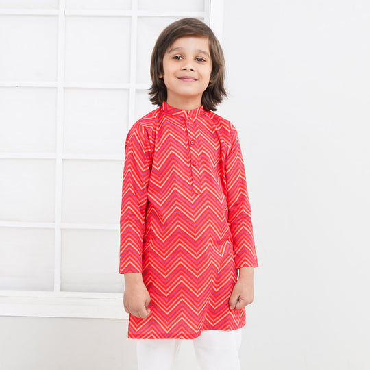 Boys Cotton Kurta Digital Print | Red