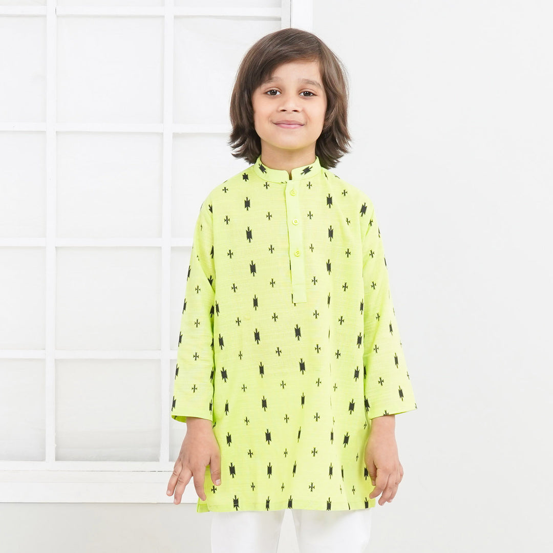 Boys Cotton Printed Kurta | Sharp Green