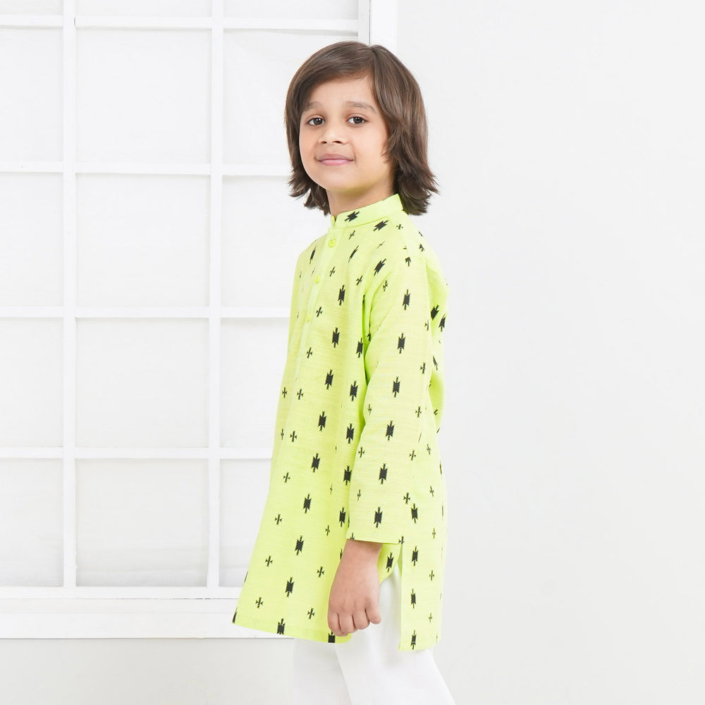 Boys Cotton Printed Kurta | Sharp Green