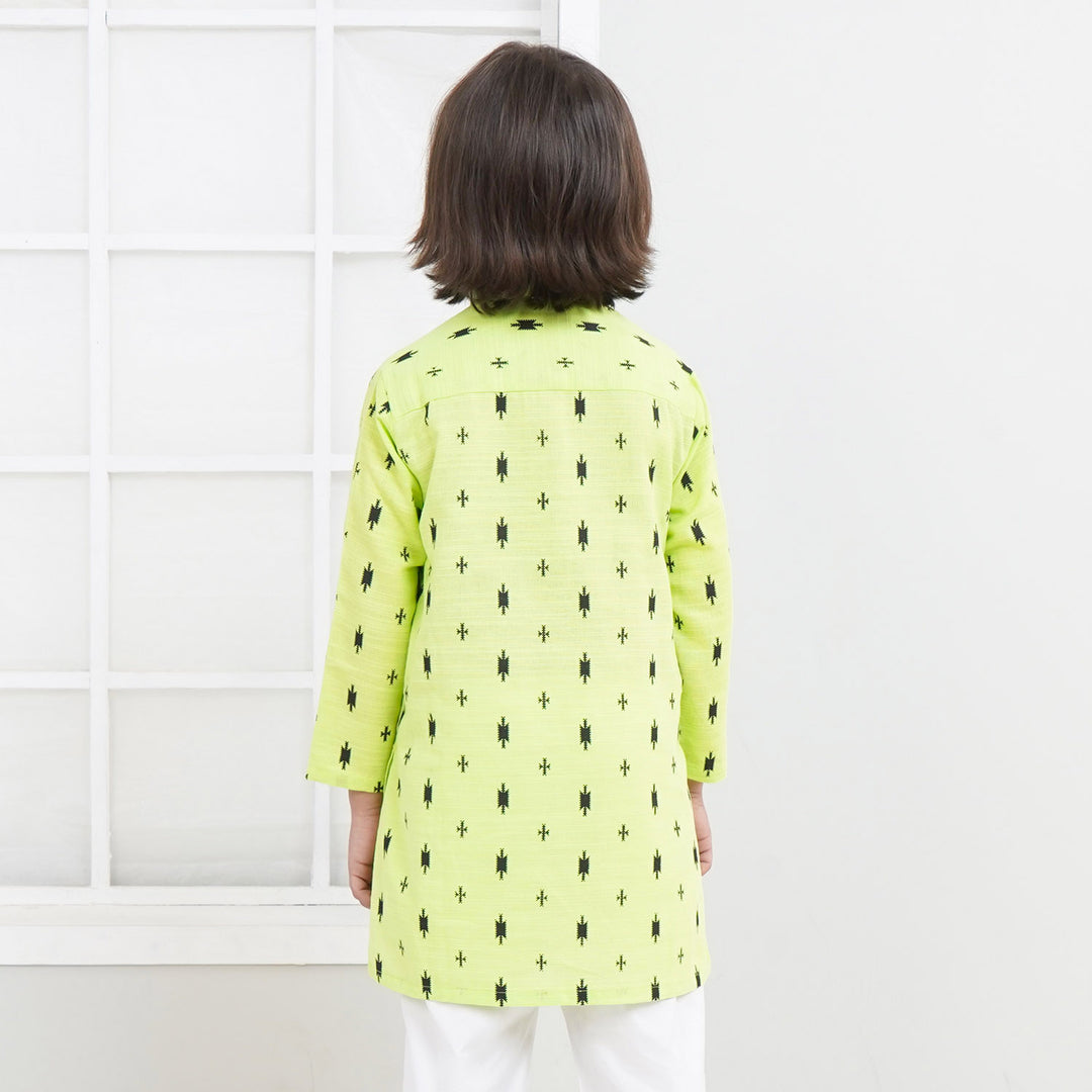 Boys Cotton Printed Kurta | Sharp Green