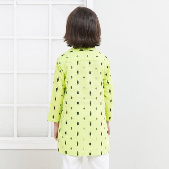 Boys Cotton Printed Kurta | Sharp Green