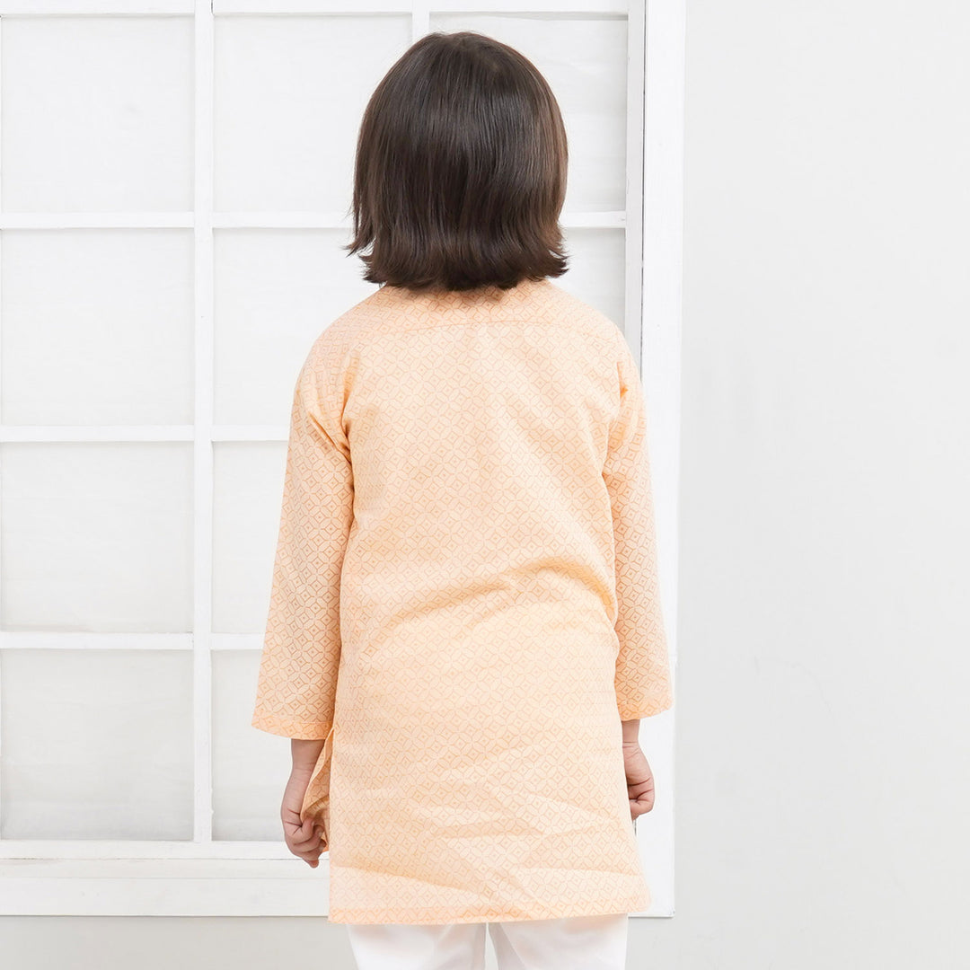 Boys Cotton Basic Kurta Burn Out - Peach