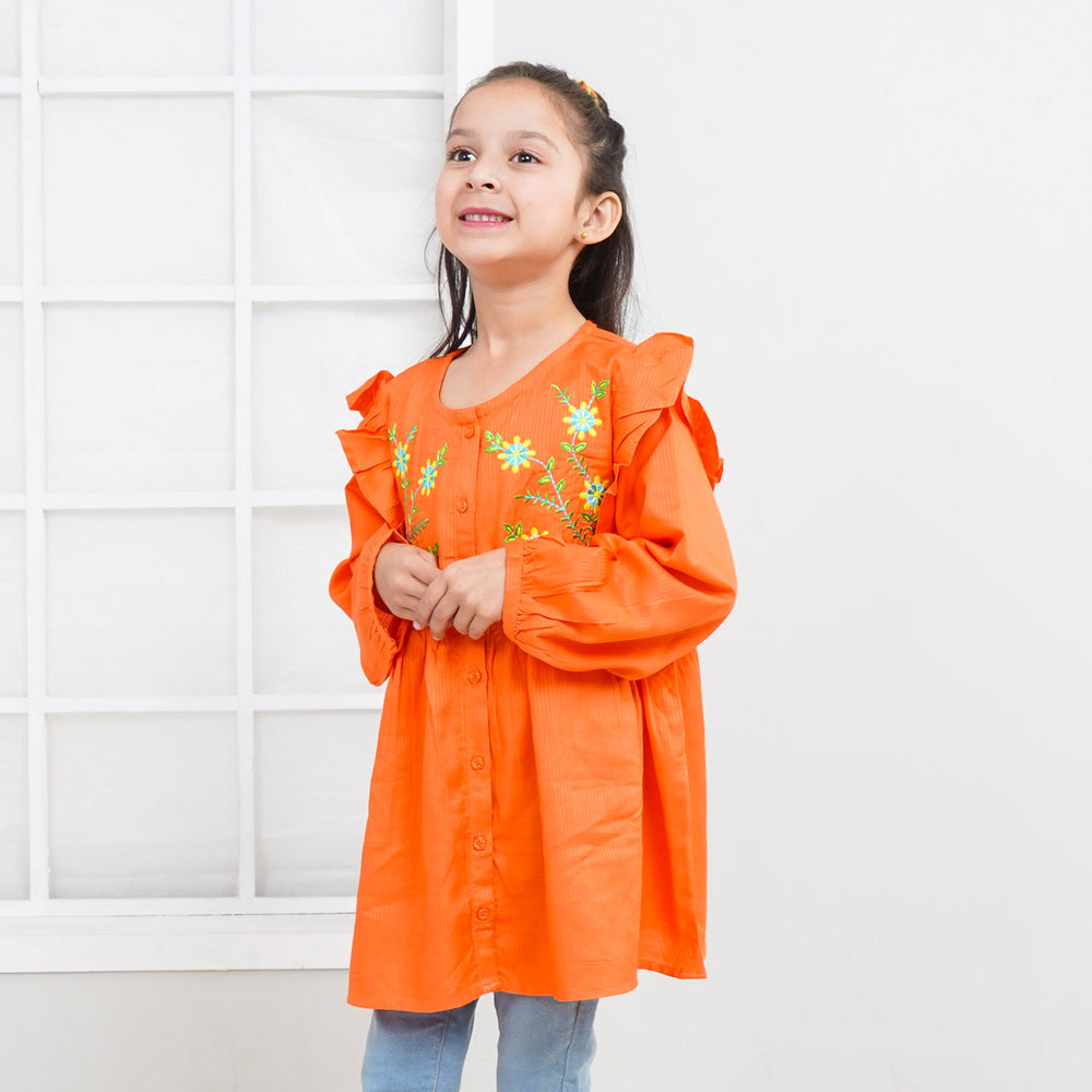 Girls Jacquard EMB Top Glory - ORANGE