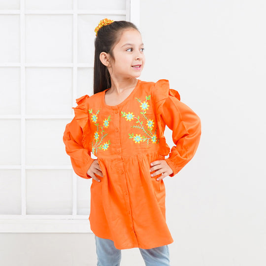 Girls Jacquard EMB Top Glory - ORANGE