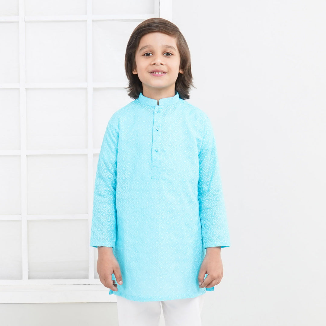 Boys Chicken Kari Kurta - Light Blue