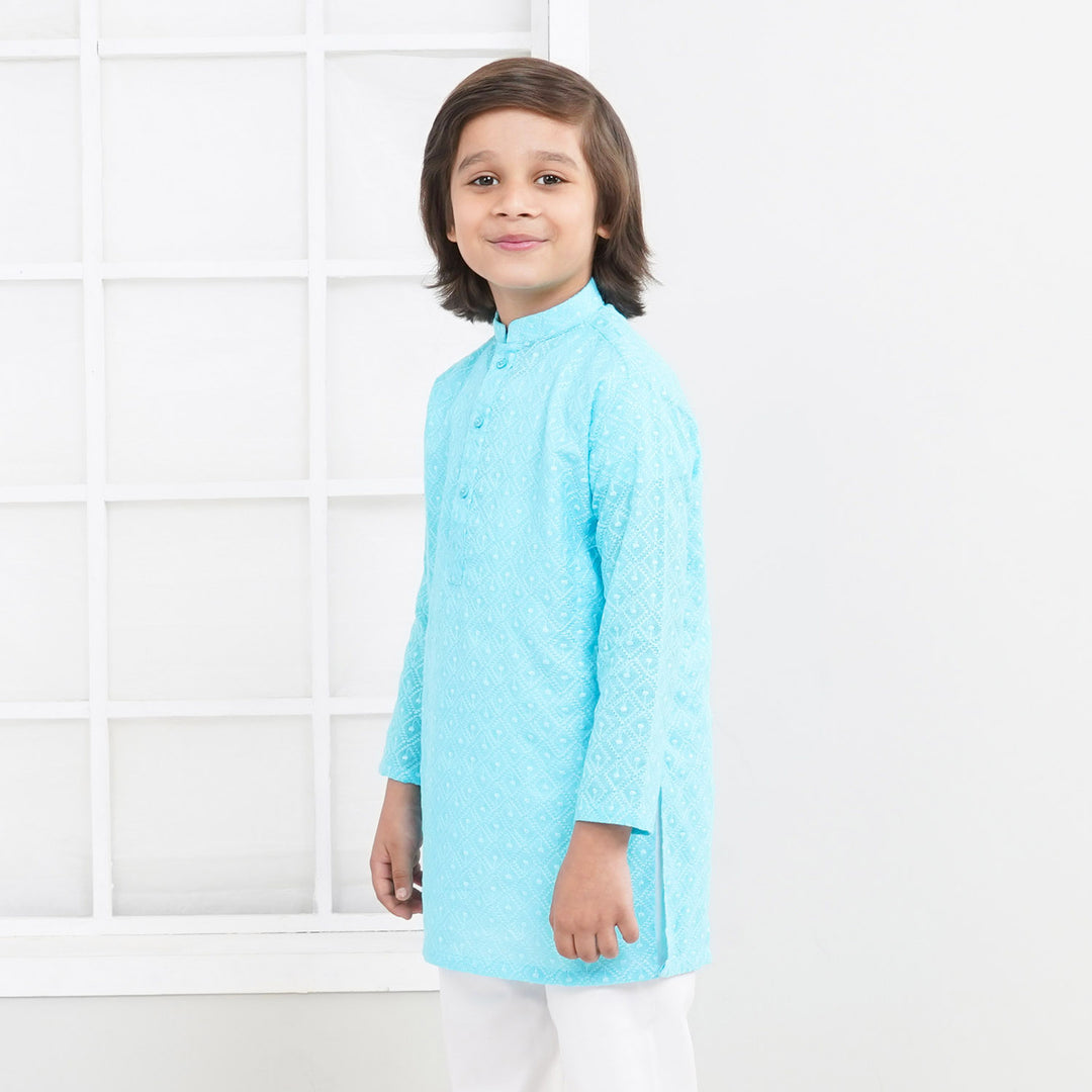 Boys Chicken Kari Kurta - Light Blue