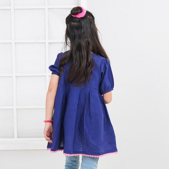 Girls Jacquard Emb Kurti Neemo |  Navy Blue