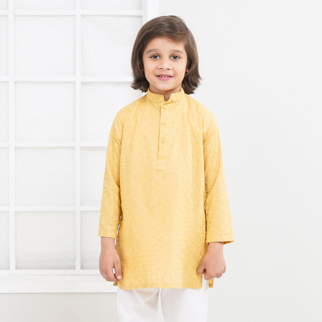 Boys Chicken Kurta - Yellow