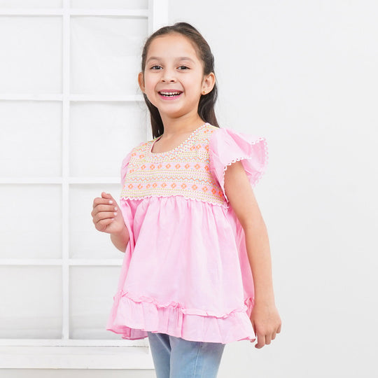 Girls Jacquard Embroidered Top Waves - Pink