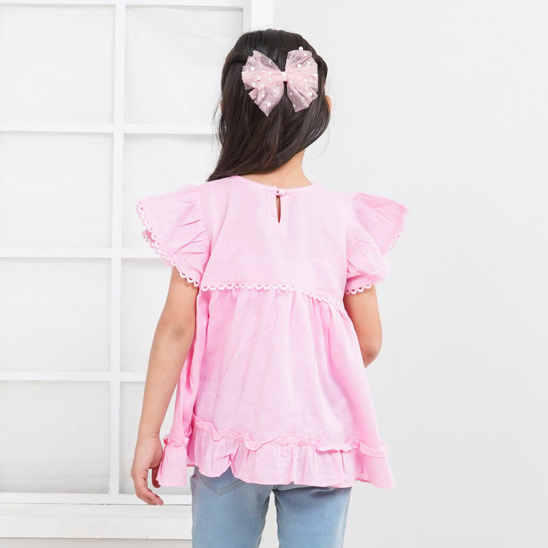 Girls Jacquard Embroidered Top Waves - Pink