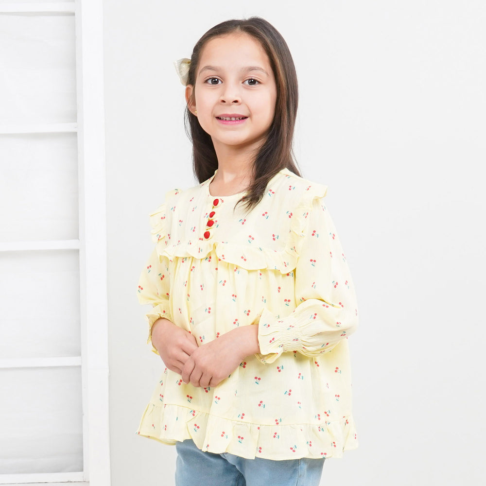 Girls Casual Top Cherry - Yellow