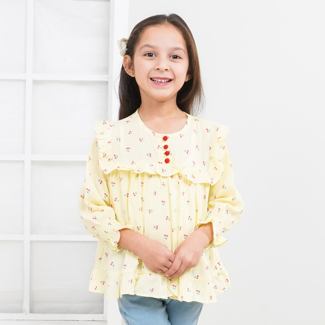 Girls Casual Top Cherry - Yellow