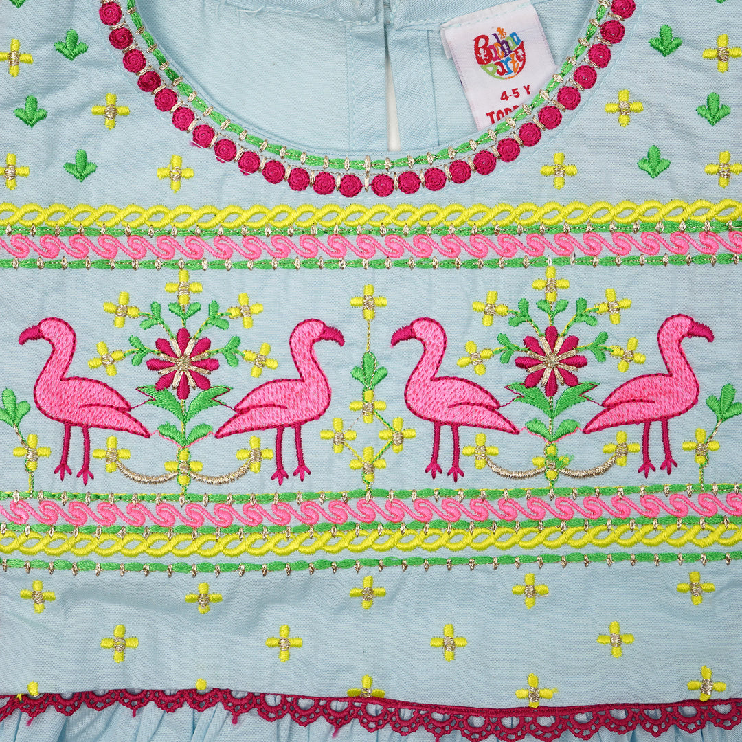 Girls EMB Top Sparkling Flamingo - Blue