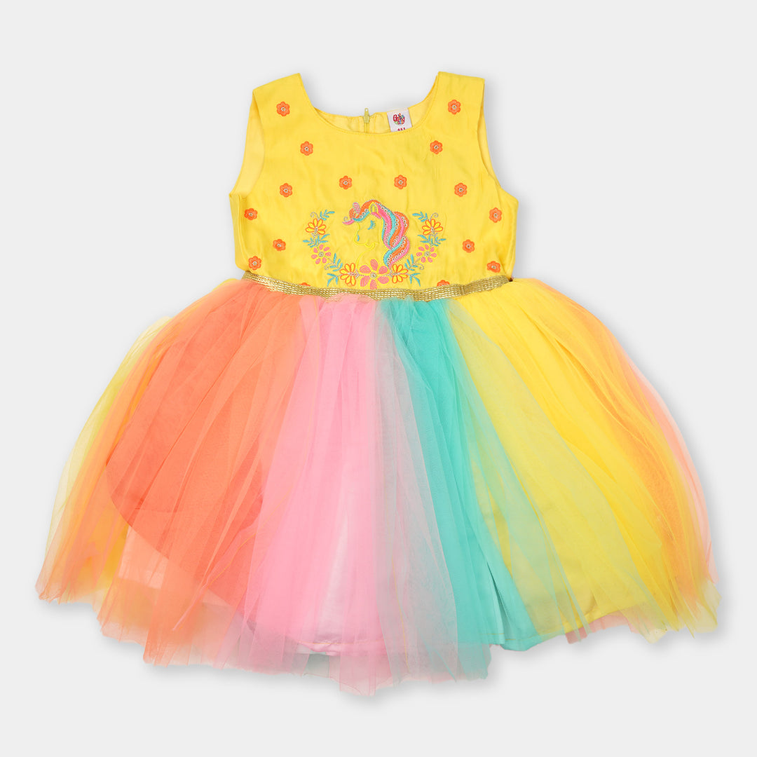 Girls Fancy Frock Character EMB - Yellow